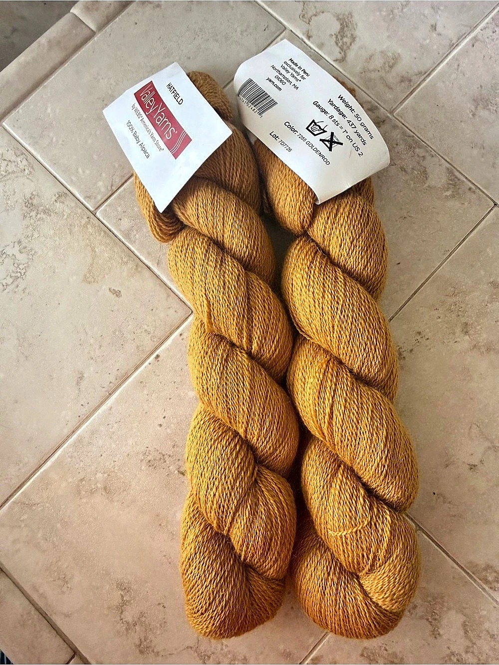 Valley Yarns Hatfield Baby Alpaca Yarn 2 Skeins in Yellow NWT